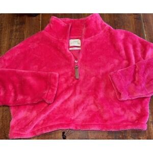 Urban Outfitters Sweatshirt Womens S-P  Hot Pink 1/4 Fleece Cropped Pullover